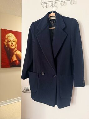 Classic Navy Double-Breasted Wool Blazer Jacket *no size tags